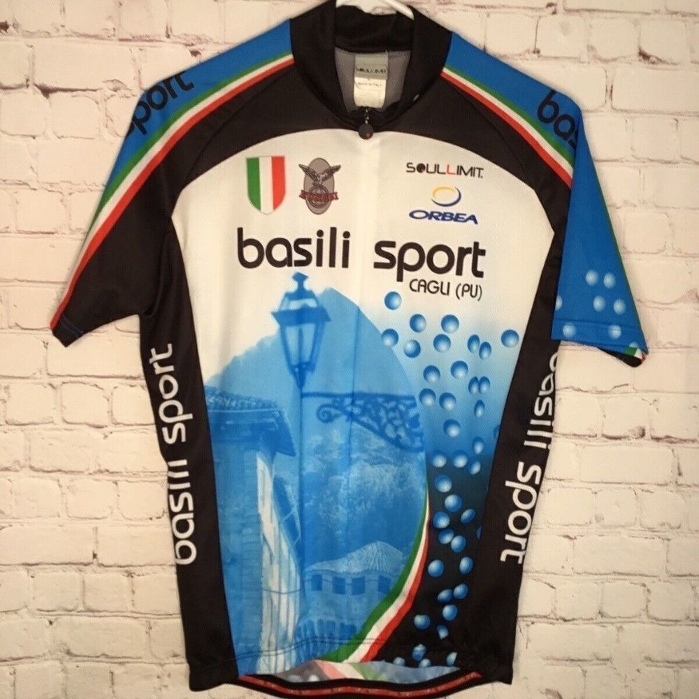 Soullimit White/Blue Basili Sport 1/2 Zip Cycling Jersey Shirt Men L Italy